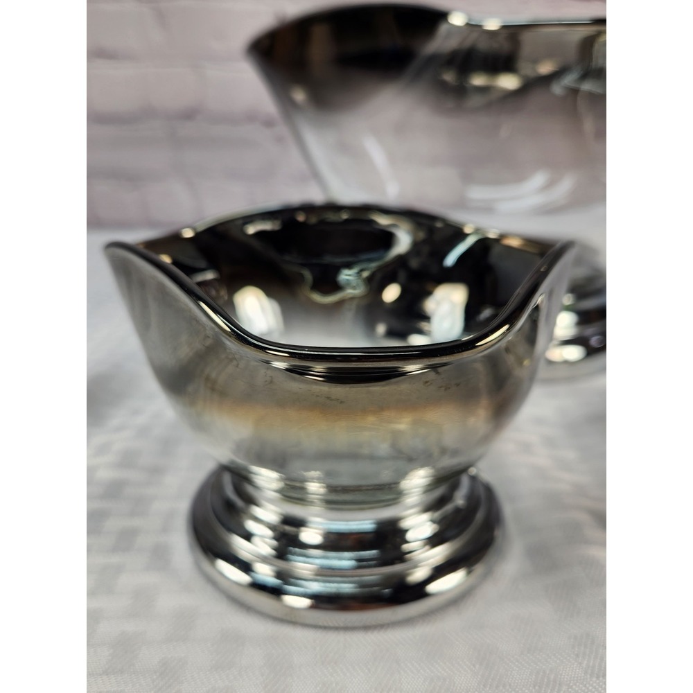 Dorothy Thorpe Silver Fade Rim Large Chip Fruit Bowl & 2 Small Dip Bowls Set MCM - Picture 2 of 10